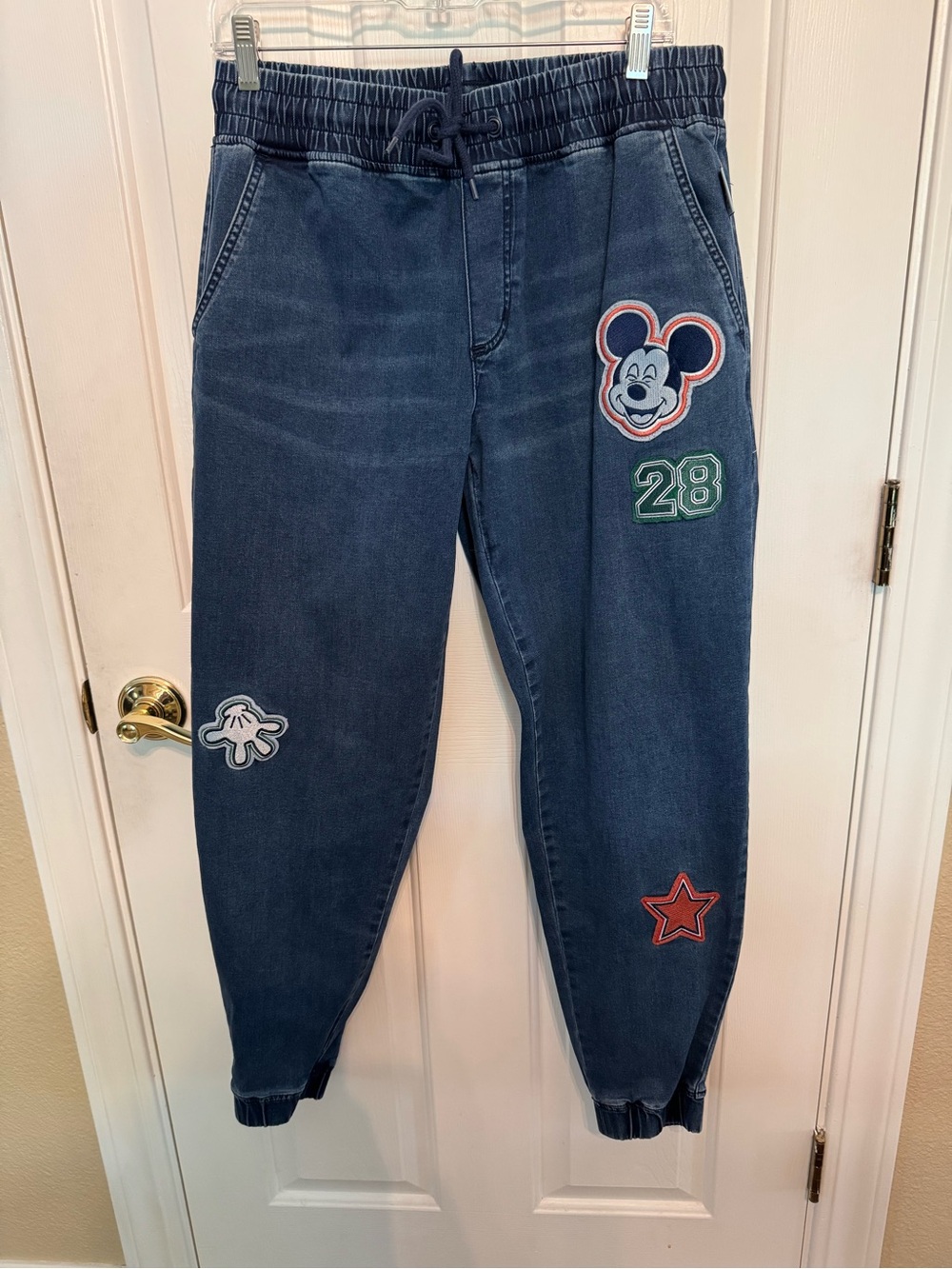 Disney Parks x Her Universe Mickey Mouse Embroidered Patch Denim Joggers Size M